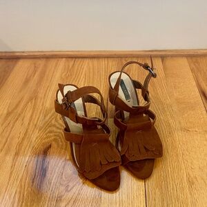 Zara Brown Suede Fringe Wedge Sz 7.5